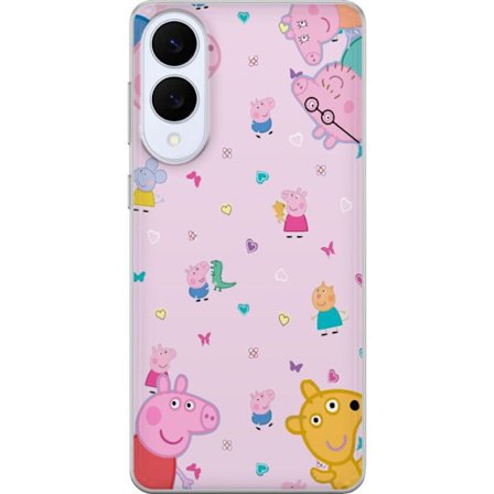 Kompatibelt Mobildeksel til Samsung Galaxy S25 Edge Peppa Gris med en baby i armene, mamma gris motiv i fargerik og myk barneillustrasjon med hjerter