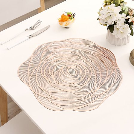 Rosblomma bordstablett isoleringsdyna lett luksuriøs varmstemplet underlag myk dekorativ bordsmatte festtallerkmatte Placemat 38cm Gull 2stk