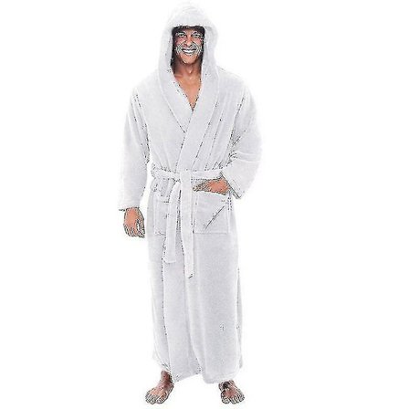 Flanell Morgenkåpe for Menn med Hetter, Tykk og Varm, Ekstra Lang Kimono
