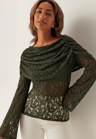 Bubbleroom - Drapy Lace Top - Dark green - Kläder