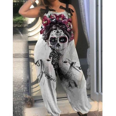 Halloween Bat Pumpkin Ghost Cute Print Dame Jumpsuits Rompers Overalls One Piece Linen Casual Jumpsuits til kvinder