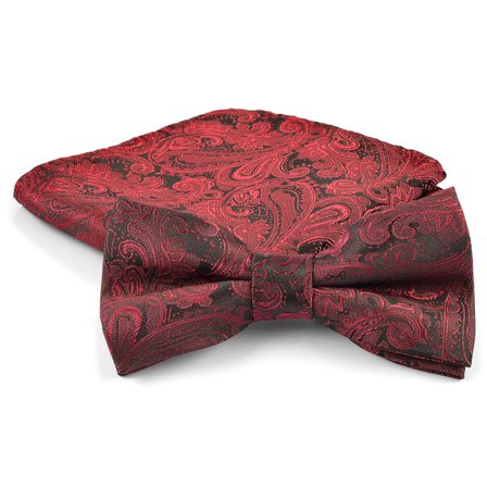 Ensemble de nœud papillon pré-noué et pochette de costume en microfibre à motif cachemire bordeaux et noir pour hommes - Sets de nœuds papillon - pour