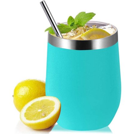 12oz Eggeskallkoppsett i rustfritt stål U-formet isolert vinkopp med sugerør og børste, innsjøblå
