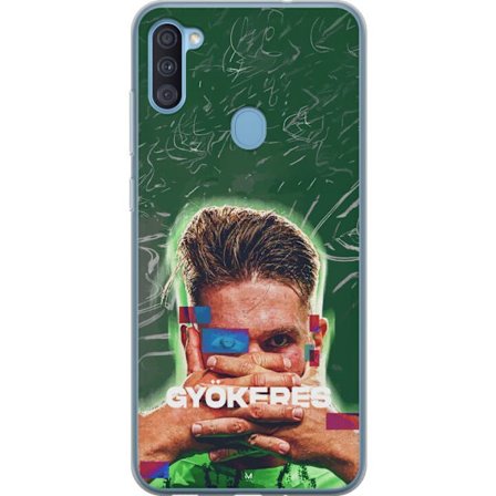 Kompatibelt Mobildeksel til Samsung Galaxy A11 Lamine Yamal i Barcelona-trøye med neonlys og røde og blå lyn i dramatisk effekt