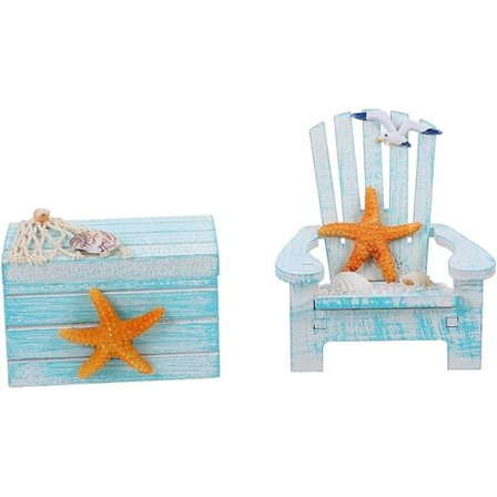 2 st Medelhavsinspirerade Strandstols Prydnader Mini Träbox Päls