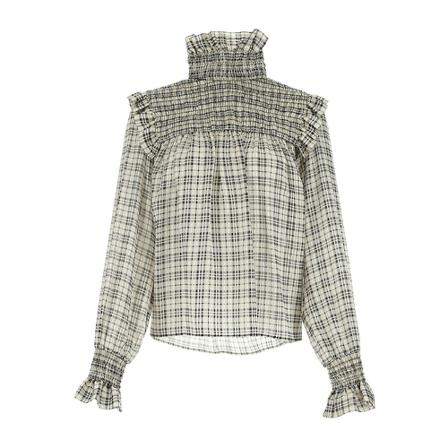 Saint Laurent Ruffled High-neck Checked Bluse inbo, Dame