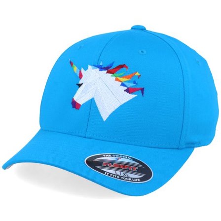 Origami - Blå flexfit Keps - Rainbow Paper Unicorn Aqua Flexfit @ Hatstore