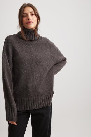 NA-KD Pull col roulé en maille - Tricot épais - Gris - Small