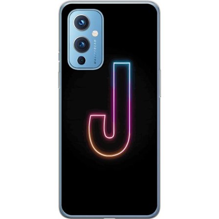 Kompatibel Mobilcover til OnePlus OnePlus 9 Minimalistisk neonbogstav J i farveskiftende lys mod sort baggrund