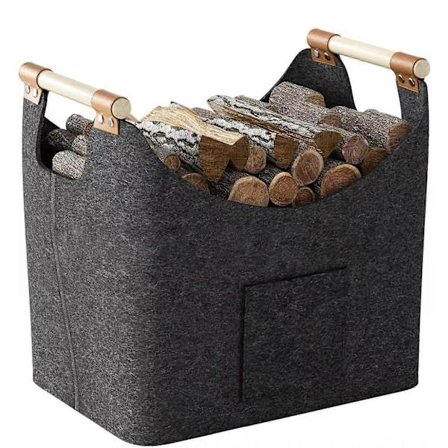 Filt Vedkorg med Handtag Stor Kapacitet Rivtålig Vedbärare Inomhus Utomhus Camping Tillbehör D