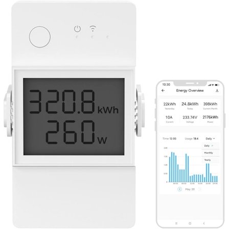 WiFi med strømforbruksmåling, 16A/4000W Høy effekt trådløs bryter, Wattmeter, LCD-skjerm