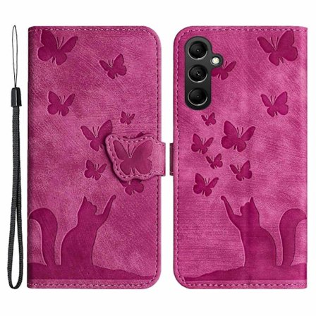 Kompatibel med Samsung Galaxy A15 4G/ A15 5G Kortlommer Deksel Sommerfugl Katt Lær Lommebok Telefon Deksel-WELLNGS