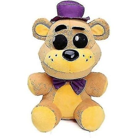 10 tommers søt nattplysj - Lilla hatt Golden Freddy plysjleker - Bedårende visnet bjørn utstoppet Fred