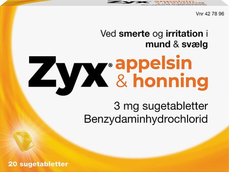 Zyx Appelsin & Honning Sugetabletter 3 mg 20 stk, Medicin & Pleje, Håndkøbsmedicin, Forkølelse