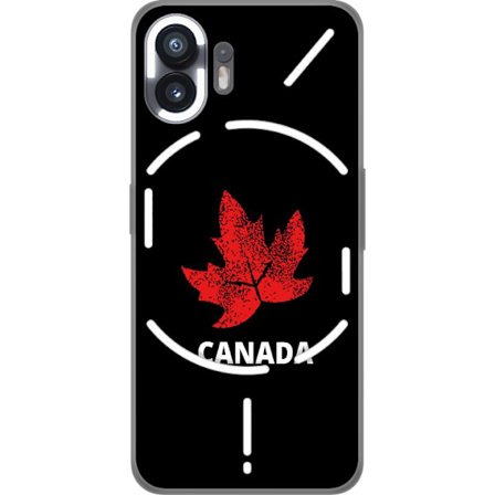 Kompatibelt Mobildeksel til Nothing Nothing Phone (2) Grafisk lønnebladsymbol i rødt mot svart bakgrunn med tydelig kanadisk referanse og minimalist