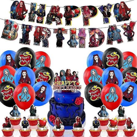 Descendants: The Rise of Red Temafest Dekorationssats med Banner Ballonger Tårta Cupcake Toppers