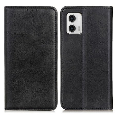 Lompakko-style Aitoa Nahkaa Läppäkotelo For Motorola Moto G73 - Musta