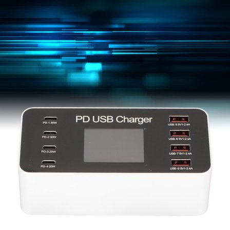 USB-latausasema 65W Hub 8 porttia USB A USB C PD Nopea monilatausasema Piirin suojaus 100‐240V puhelimille tabletille EU-pistoke