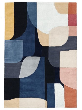 Block 140X200 Petit Bleu Abstrait Tapis De Laine