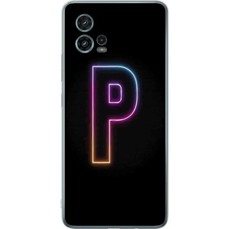 Kompatibel Mobilcover til Motorola Motorola Moto G72 Minimalistisk neonbogstav P i farvegradient og lyseffekt mod sort baggrund i digital neonstil