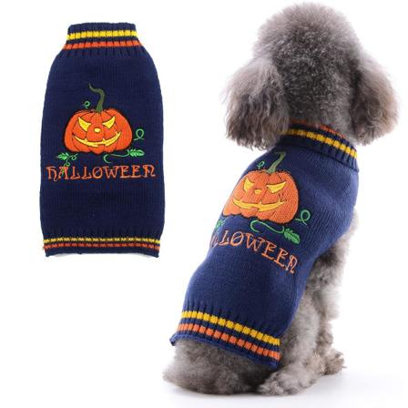 IC Hund Halloween-genser Høst Vinter Høyhals Strikket Varme Valpekjole Antrekk Ferie Morsomme Gresskar Kjæledyrkostymer (M, Marineblå)