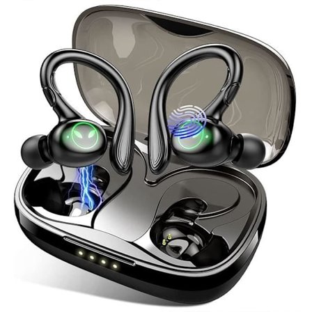 Bluetooth Sport Hörlurar, Trådlösa Bluetooth 5.1 Hörlurar med Avtagbara Öronkrokar, IP7 Vattentäta Trådlösa Hörlurar, H[216]