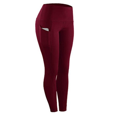 Yogabyxor för kvinnor med fickor med hög midja träningsleggings wine red