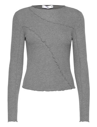 Ribbed T-Shirt With Decorative Seams T-shirts & Tops Long-sleeved Grå Mango*Betinget Tilbud