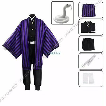 Lilla/Svart Iguro Obanai Cosplay Anime Demon Ghost Killer Iguro Obanai Haori Kimono Cosplay Kostyme Hvit Orm Dokkesett Barn 110cm-FA-