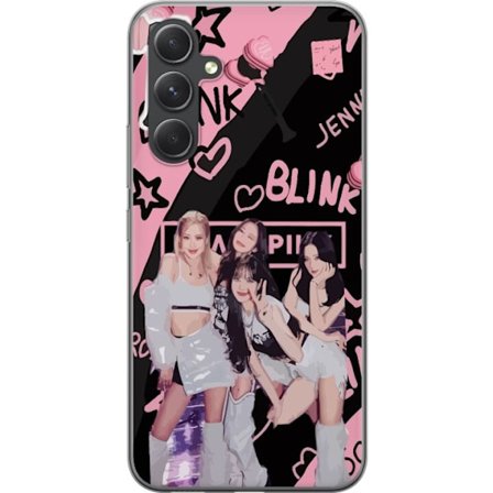 Kompatibel Mobilcover til Samsung Galaxy S24 Blackpink Blink design med Lisa Jennie Jisoo og Rose, lyserød og sort baggrund, fanmerchandise og lightst