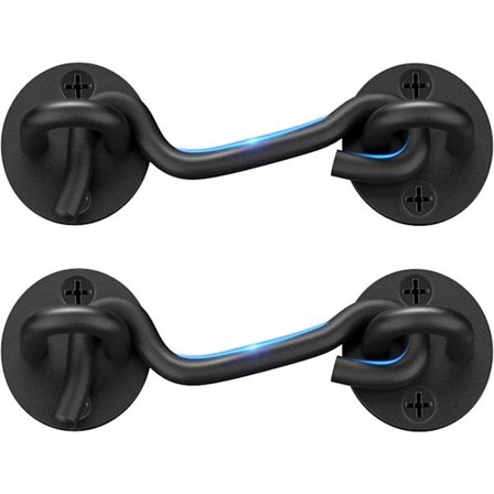 2 kpl Oven lukkoja lato-oviin, 10 cm musta koukku- ja silmukkakiinnitys