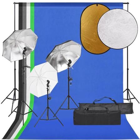 Vidaxl Fotostudio Med Lampor, Bakgrund Och Reflexskärm Svart