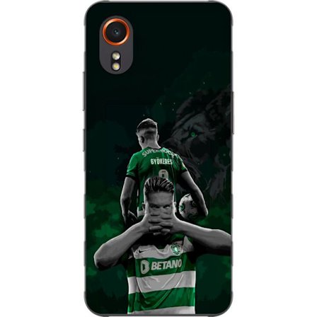 Kompatibelt Mobildeksel til Samsung Galaxy Xcover7 Neonmotiv med teksten "Gaming is in my DNA" på en blå og rød murvegg med en lysende DNA-spiral.