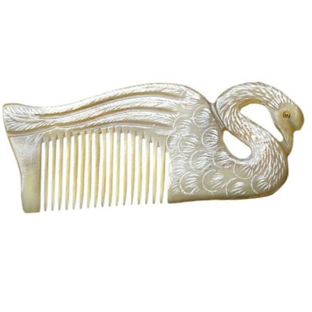 [PLEE] 1 stk Oksehorn Hårkam Dobbeltsidig Gravering Hornkam Kreativ Svanform Kam Portabel Hårutglattende Kam Antistatisk Frisørverktøy f