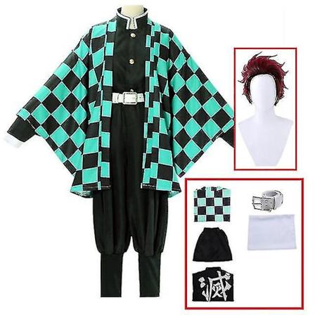 Demon Slayer Kimetsu No Yaiba Tanjirou Kamado Cosplay Kostym Kimono Jul Anime Uniform Set för vuxna och barn - Perfekt 6-delars set 6 piece set XXL