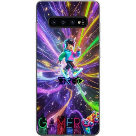 Kompatibelt Mobilskal till Samsung Samsung Galaxy S10 AC DC-logotyp delad i röd eld och blå rök, dramatisk rockestetik med kraftfull kontrast mot s