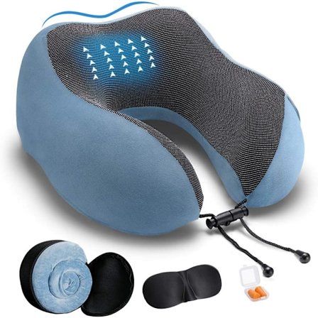 Resekudde Memory Foam Nackkudde för Flygplan Tvättbart Velouröverdrag Ergonomisk Nackstödskudde med Sovmask & Öronproppar