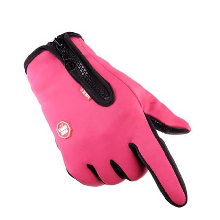 Kvinnor Män Cykelhandskar Full Finger Touch Screen Utomhus Vindtät Dragkedja Vattentät Model B-Rose Red L