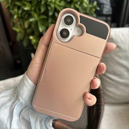 Skal för iPhone 16 med Skjutbart Korthållare PC+TPU Telefon Baksida - Grå