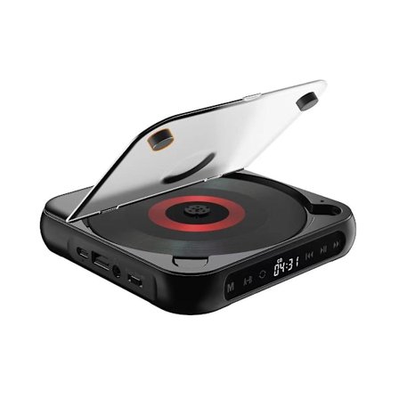 Bärbar Cd-spelare Bluetooth högtalare, led-skärm, stereospelare, väggmonterbar cd-musikspelare med FM-radio-svart