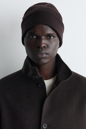 COS Homme Bonnet En Laine Double Face in Marron