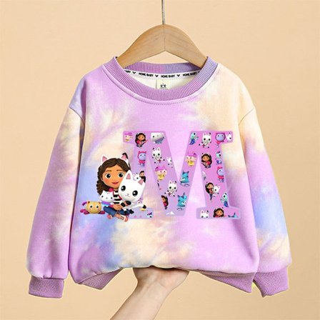 Gabby Dollhouses Lapsi Tytöt Huppari Sarjakuva Kirje Lapset Söpöt Anime Solmiovärit Monipuoliset Ohut Ohut Pyöreäpääntie Topit Vaatteet Lahja