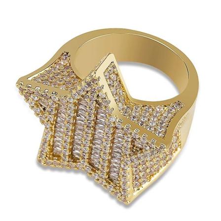 Iced Out Super Star Ringer For Menn Kvinner Micro Paved Gull Sølvfarge Finish Cubic Zircon Charm Hip Hop Smykker Ring Gaver Gold