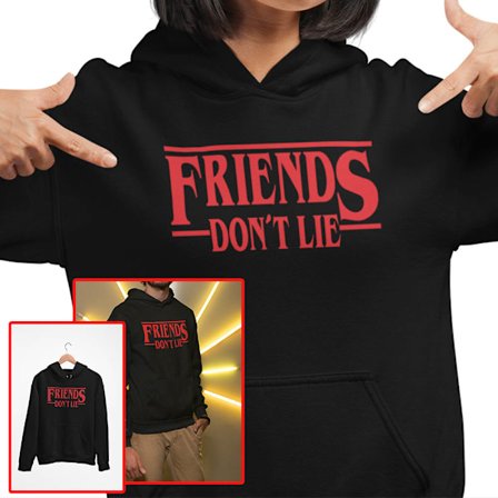 Friends don't lie Svart huvtröja Stranger things hoodie t-shirt