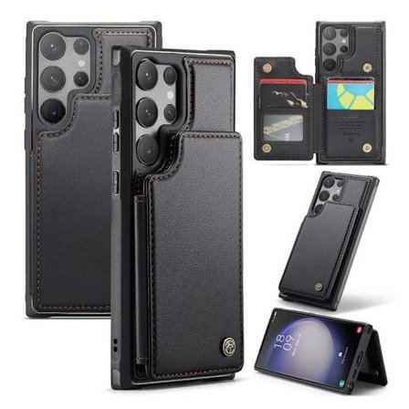 CaseMe iskunkestävä kansi korttitelineen jalusta 4-lokeroinen Samsung S24 Ultra musta