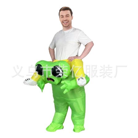 Oppustelig Alien Kostume – UFO Alien iført Menneske Cosplay Outfit med Kappe til Fest*Ridende storøjet alien*Børn 120-145cm Ridende storøjet a