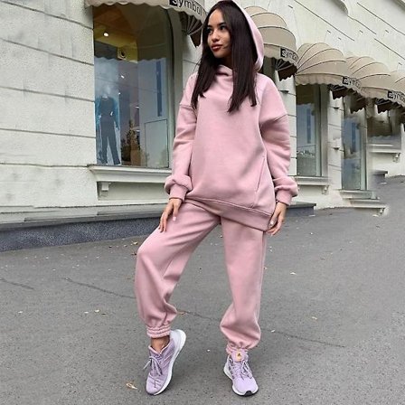 2-delt hettegenser sett ensfarget pullover sweatshirt & joggebukser tykt treningsdress rosa M[CO]