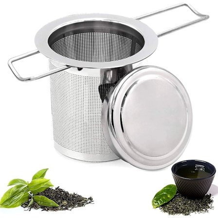 Tesil, rustfritt stål tesil, tesil, teinfuser Tesil med lokk, finhulls sil, sammenleggbar