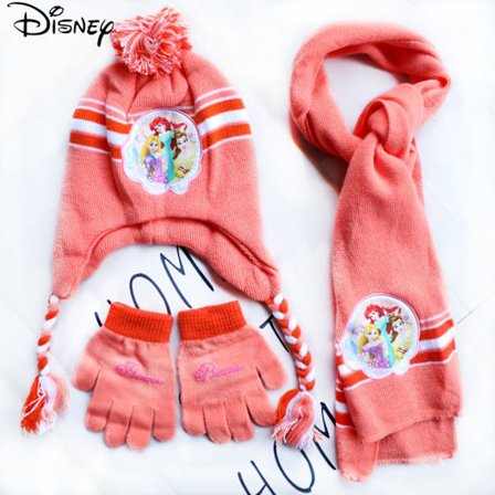 3kpl Kids Belle Princess Hat Huivihansikassetti tytöille 4-8 vuotiaille - Lämpimät neulotut päähineet