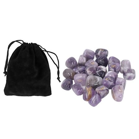 25 stk naturlige runestein med gravert eldre runealfabet, fredelig sinn, bokstaver, krystall for spådom, meditasjon, ametyst